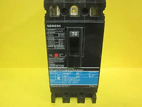 Siemens Type Ed4 3 Pole 70 Amp Circuit Breaker Cat No. Ed43B070 .....Wj-34