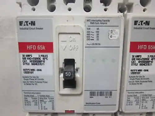 Eaton 50A 3P Hfd 65K Breaker Hfd3050Bp10...... Wa-02