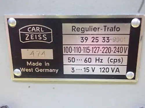 Carl Zeiss Microscope Light Power Source 39 25 33-9901