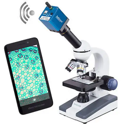 Amscope M150C-Pb10-Wu 40X-1000X Student Microscope + Wifi Camera + Slides