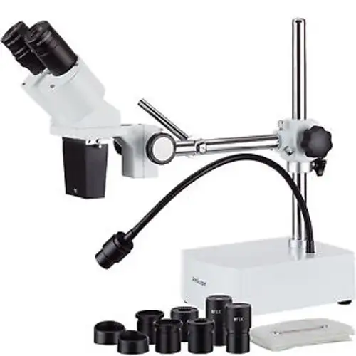 Amscope 5X-10X-15X-20X Stereo Binocular Microscope Boom + Led Gooseneck
