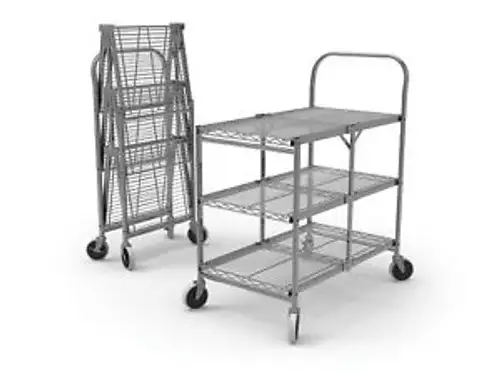 Collapsible Wire Utility Cart 33.75W X 19.5D X 39.5H Three-Shelf 1 Ea