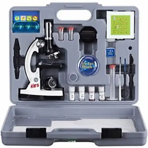 AMSCOPE-KIDS M30-ABS-KT2-W Microscope Kit with Metal Arm and Base 6 Magnificati