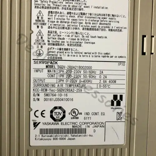 Sgdv-2R8A21B002000 Servo Driver Yaskawa