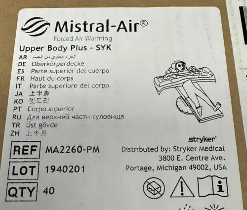 Stryker Mistral Air Ma2260-Pm Upper Body Plus Forced Air Warming Blanket 40