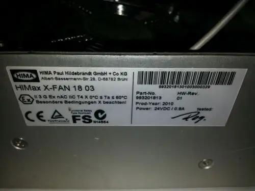 Hima Himax X-Fan 18 03 993201813 01Hw 24Vdc/0.9A 4-Fan Assembly