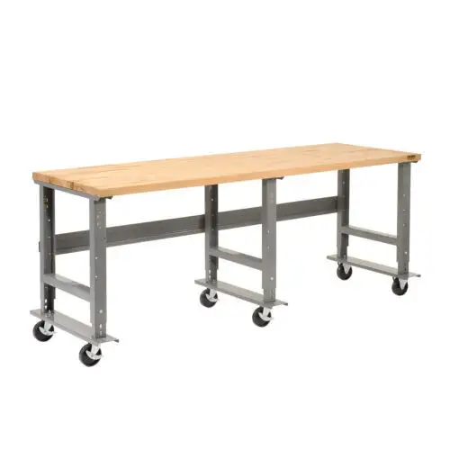 Mobile Adjustable Height Workbench Maple Butcher Block Square Edge 96"W X 36"D