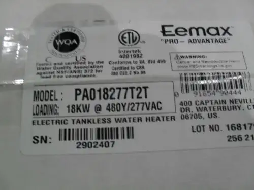 Eemax Pa018277T2T Pro-Advatage Commercial Electric Tankless Water Heater
