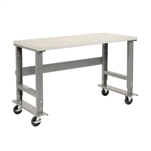 Mobile Adjustable Height Workbench Plastic Laminate Safety Edge 72"W X 30"D Gray