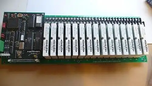 Opto 22 Pb16Ah Circuit Board With 15 Ad3T Relay Modules And A G4B200 Board.