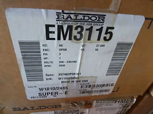 Baldor Em3115 Super-E Motor 3500Rpm 1Hp 230/460V 56 Opsb