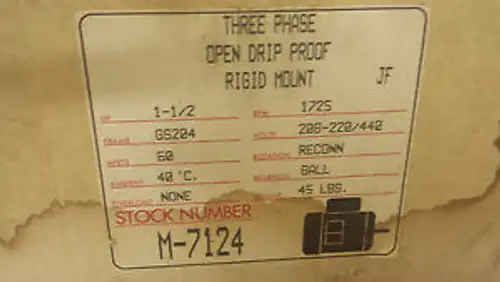 Leland/Farraday M-7124 1.5 HP 208-220/440 3/4 shaft 1725 RPM