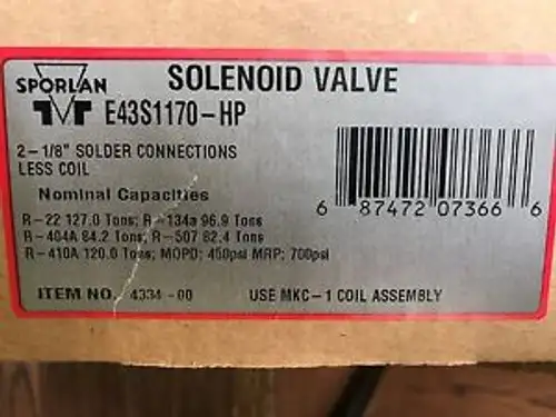 Sporlan E43S1170-HP solenoid valve brand 2 1/8 ID