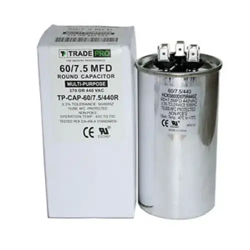 Tradepro 60+7.5 Uf Mfd 370 440 Volt Dual Run Round Capacitor 60/7.5 For 97F9898