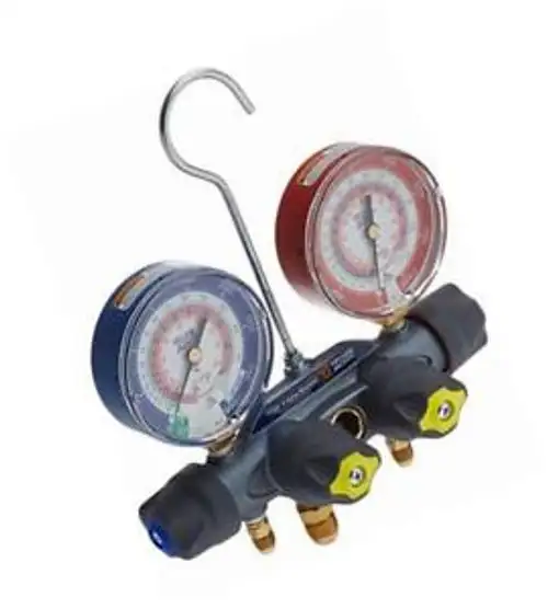49283 manifold only with 3/8 vacuum port red/blue gauges psi r-22/404a/410a