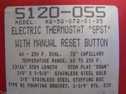 5120-055 - ROBERTSHAW - MODEL# H2-52-072-01-35 ELECTRIC THERMOSTAT WITH MANUAL R