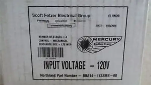 Mercury BBA14-113SMB-00 120V 47CFM 3 Stage Tangential Discharge Brushless Blower