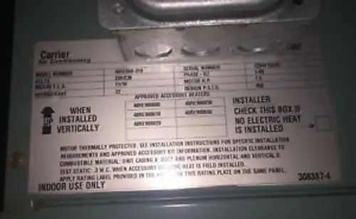 Carrier Air Conditioning Model: 40Re008-310
