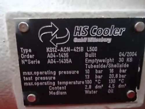 HS Cooler GmbH Wittenburg KS12-ACN-421B L500 ENFRIADOR DE ACEITE SERIE N