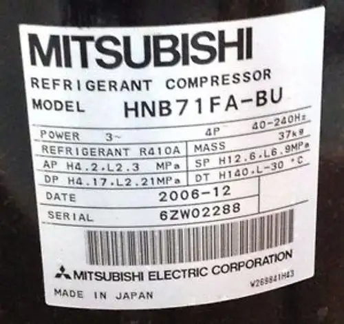 ~~ MT-R69A39478-Mitsubishi Refrigerant Compressor R410A 4P 40-240Hz