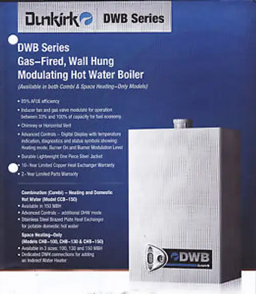 DUNKIRK DWB SERIES CHB-150 GAS-FIRED WALL HUNG MODULATING HOT WATER BOILER