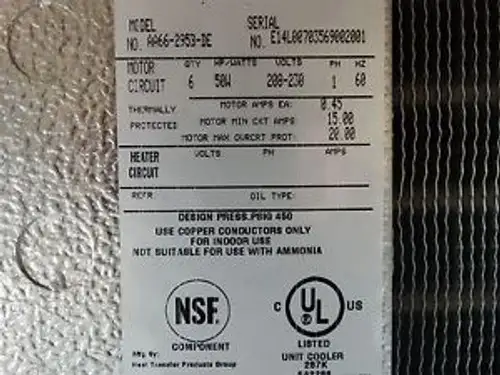 Russell AA66-295B-DE Low Profile Unit Cooler 6 Motors 50W 208-230V 1PH Q16494
