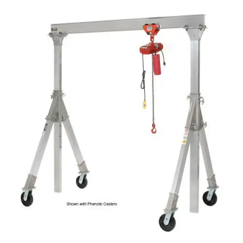 Aluminum Gantry Crane AHA-15-10-12-PNU Adj. Ht. Pneumatic Casters 1500 Lb