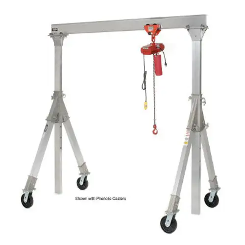 Aluminum Gantry Crane AHA-15-12-10-PNU Adj. Ht. Pneumatic Casters 1500 Lb