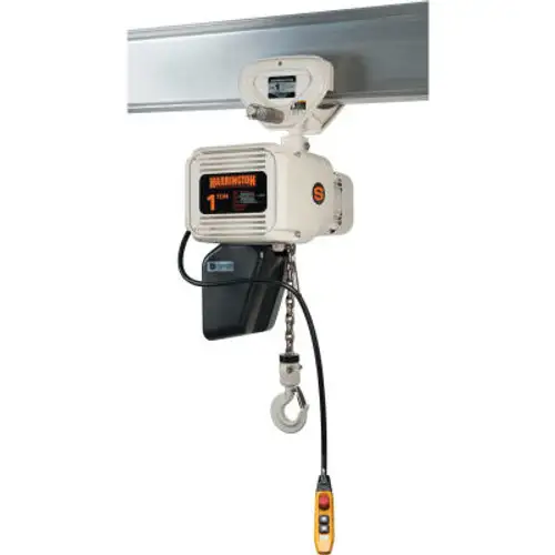 Harrington NERP010LD-FG-10 NER Food Grade Hoist with Push Trolley 1 Ton Capacity 208V