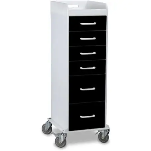 TrippNT-51355 Tall Locking 6 Drawer Medical Cart Black 16"W x 19"D x 47"H