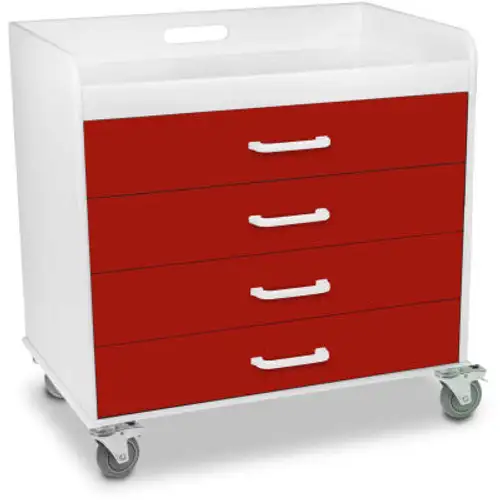 TrippNT-51132 Extra Wide Compact 4 Drawer Locking Cart Cherry Red 27"W x 19"D x 27"H