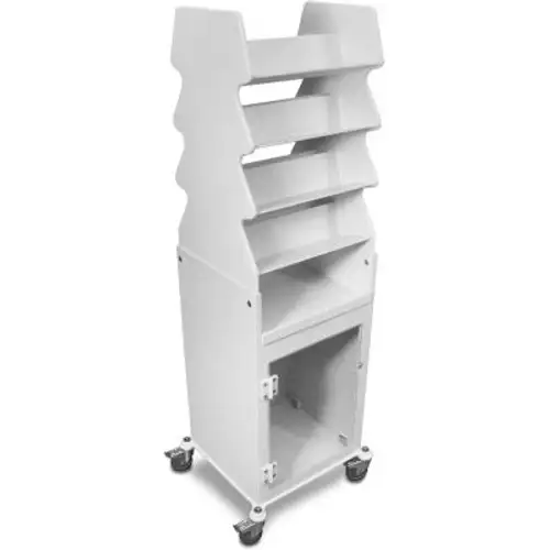 TrippNT-51019 White Tall Titled Shelf Cart with Bulk Storage Area 19"W x 17"D x 57"H