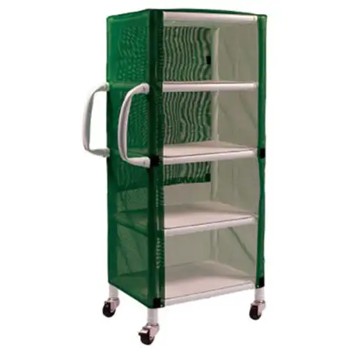 Graham-Field 8524 PVC Linen Cart with Green Mesh Cover Small 4-Shelf 33"W x 20"D x 65-1/2"H