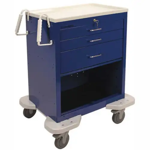 Lakeside ¬Æ C-324-P2K-1B Classic 3 Drawer Medical Anesthesia Cart Key Lock Blue