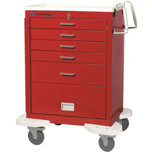 Lakeside ¬Æ C-530-P2K-1R Classic 5-Drawer Medical Emergency Cart Red Key Lock