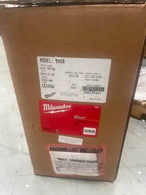 Milwaukee 9568 1 Ton Capacity 20-Foot Lift Electric Chain Hoist