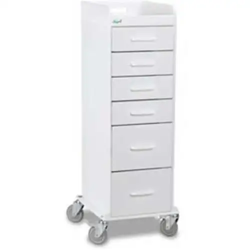 TrippNT-51033 Tall Locking 6 Drawer Medical Cart White 16"W x 19"D x 47"H