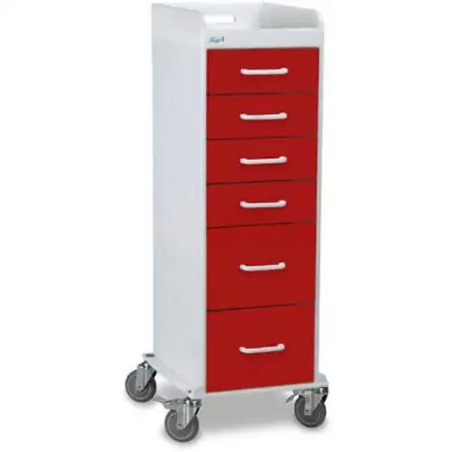 TrippNT-51090 Tall Locking 6 Drawer Medical Cart Cherry Red 16"W x 19"D x 47"H