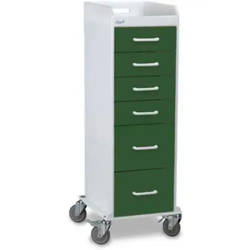 TrippNT-51093 Tall Locking 6 Drawer Medical Cart Hosta Leaf Green 16"W x 19"D x 47"H