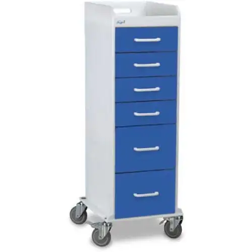 TrippNT-51089 Tall Locking 6 Drawer Medical Cart Global Blue 16"W x 19"D x 47"H