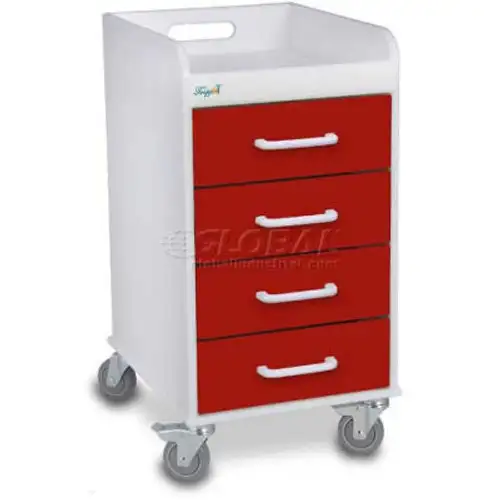 TrippNT-51081 Compact 4 Drawer Locking Medical Cart Cherry Red 14"W x 19"D x 27"H