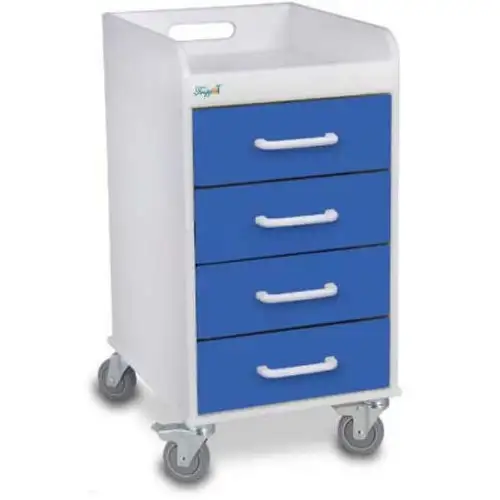 TrippNT-51080 Compact 4 Drawer Locking Medical Cart Global Blue 14"W x 19"D x 27"H
