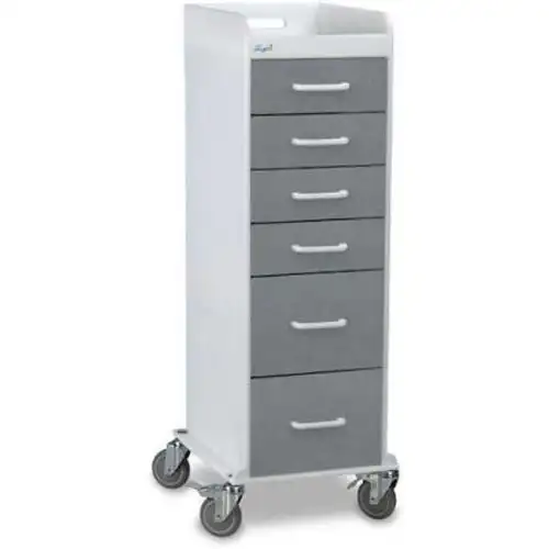 TrippNT-51097 Tall Locking 6 Drawer Medical Cart Silver Metallic 16"W x 19"D x 47"H