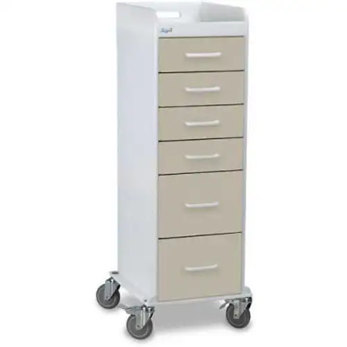 TrippNT-51096 Tall Locking 6 Drawer Medical Cart Almond Beige 16"W x 19"D x 47"H
