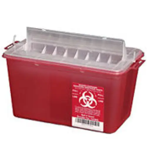 Plasti-Products 145004 4-Quart Sharps Container Horizontal Entry Red Case of 25