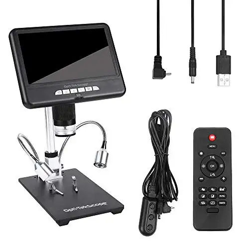 Opti-Tekscope OT-S7 7" Digital LCD Microscope Camera Magnifier | 100X Magnification | Superior 7" Inch High Definition Display | Multi Angle Adjustable Stand | Three LED Light Sources