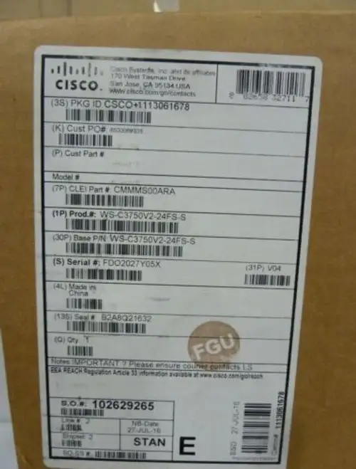 Cisco Ws-C3750V2-24Fs-S Switch. Delivery