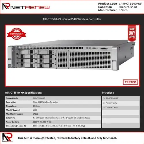 Cisco Air-Ct8540-K9 6 000 Ap Licenses Wireless Controller