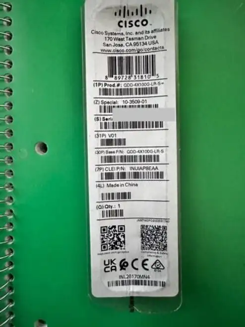 Cisco Qdd-4X100G-Lr-S -Dd 4X 100G-Lr Breakout Mpo-12 Smf 10Km W/Hologram