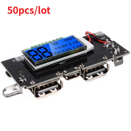 50Pcs Usb 5V 2.1A Power Bank 18650 Battery Pcba Motherboard Lcd Charging Module